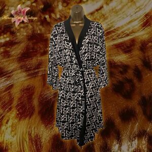 Bebe Black & White Logo Print Wrap Robe w/ Tie Belt